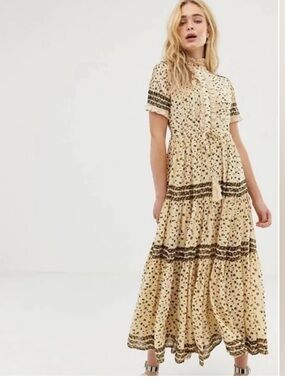 Free People Cream Floral Ruffle Tiered Maxi Dress